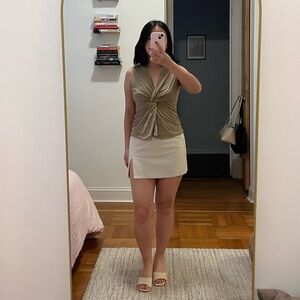 Lioness tan linen mini skirt